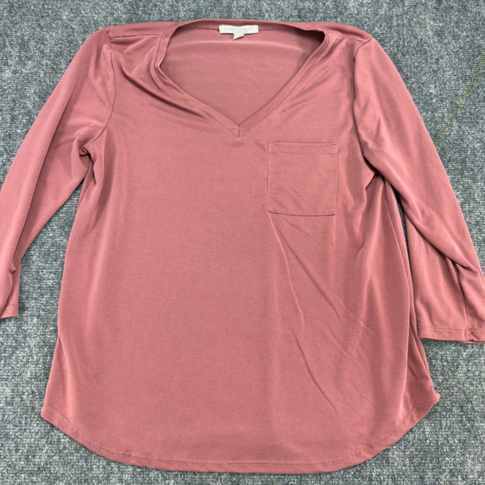 Green Envelope V-Neck Pocket Knit Top Dusty Rose Pink Size S